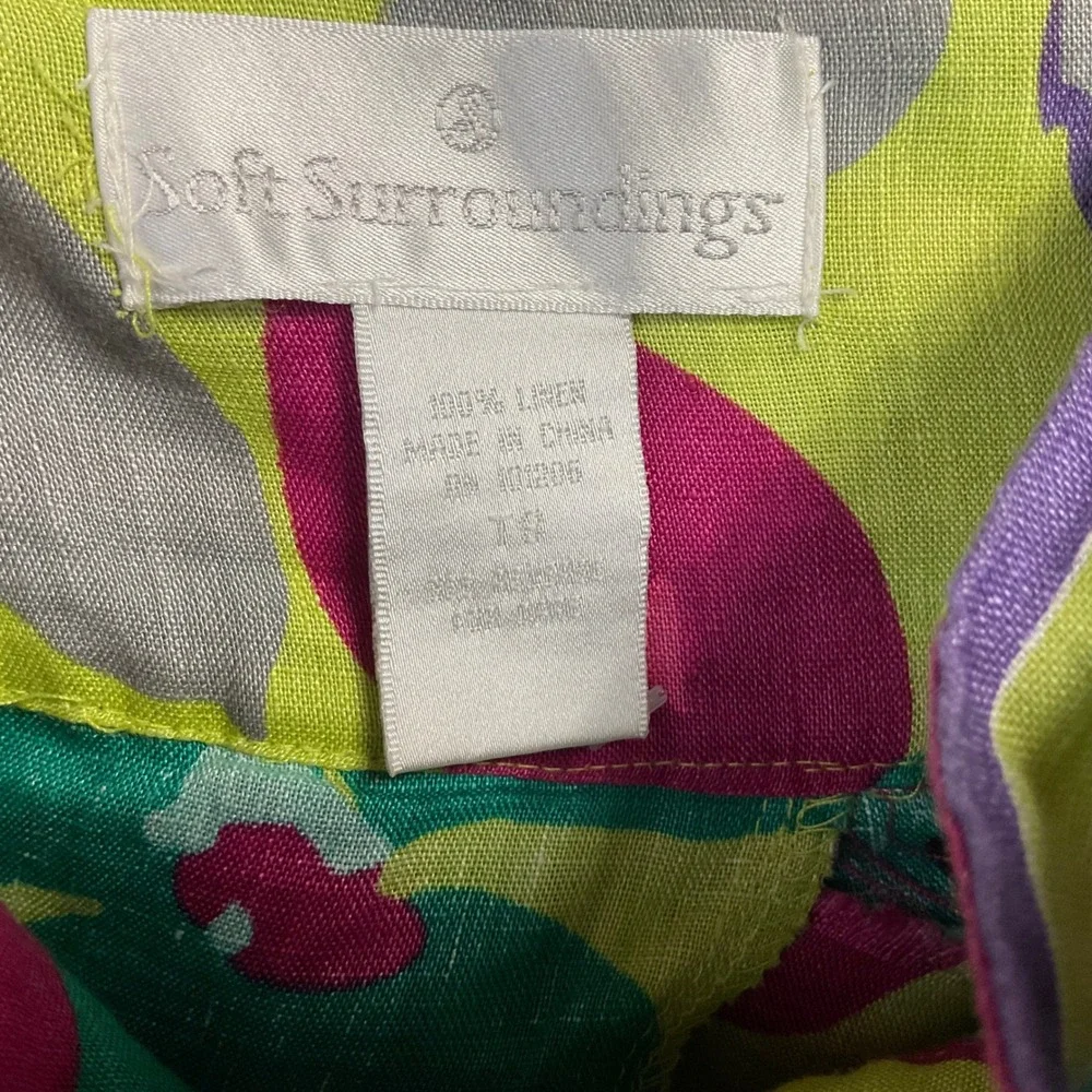 Soft Surroundings 100% Linen Floral Striped Maxi Skirt TS Tall Small Pink Purple